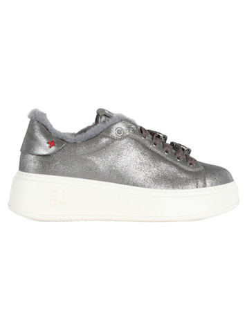GRIGIO | Sneakers in pelle PIA239A con dettaglio in pelliccia