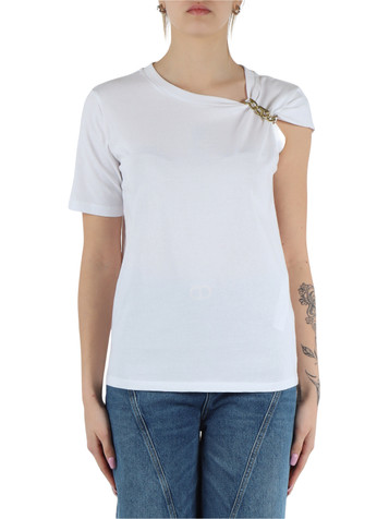 BIANCO | T-shirt in cotone con dettaglio logo rimovibile BIANCO | T-shirt in cotone con dettaglio logo rimovibile