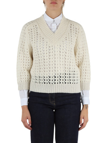 PANNA | Maglia collo a V in misto alpaca e lana vergine