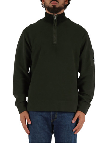 VERDE SCURO | Felpa in cotone smerigliato con collo a zip