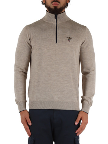 BEIGE | Maglia in lana merino con collo a zip BEIGE | Maglia in lana merino con collo a zip