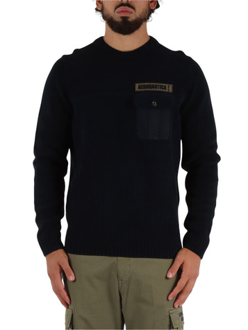 BLU SCURO | Maglia girocollo in cotone con patch logo