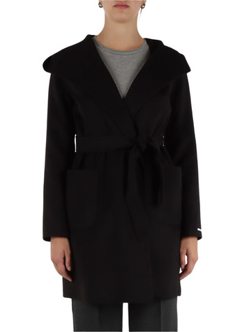 NERO | Cappotto a vestaglia con cappuccio OBLATO