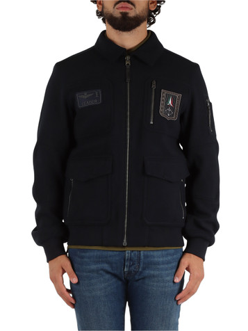 BLU SCURO | Giacca in misto lana e viscosa con patch logo BLU SCURO | Giacca in misto lana e viscosa con patch logo