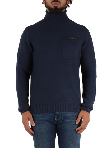 BLU | Maglia collo alto in misto cotone e lana