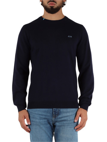 BLU SCURO | Maglia girocollo in lana merino e cotone