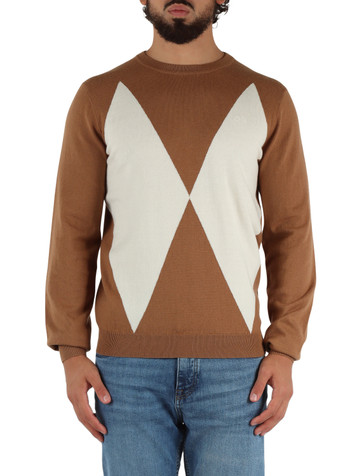 MARRONE CHIARO | Maglia in lana merino e cotone con motivo decorativo