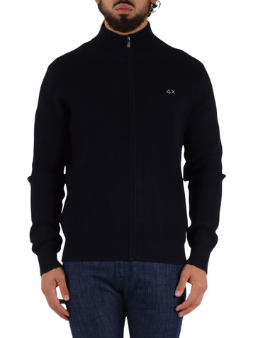 BLU SCURO | Cardigan con zip in misto lana merino e cashmere