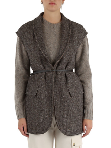 MARRONE | Gilet in misto lana e seta con cintura