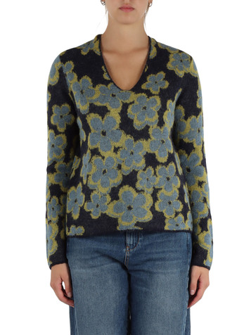 BLU | Maglia collo a V in misto alpaca