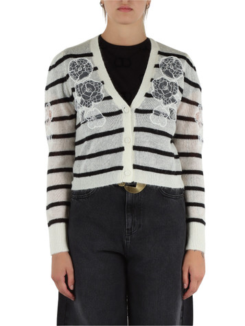 PANNA | Cardigan in misto mohair con inserti in pizzo