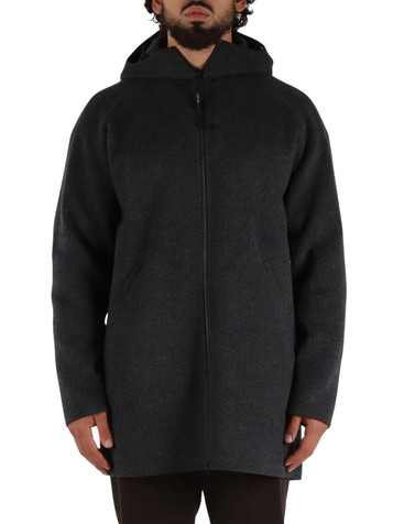 GRIGIO SCURO | Cappotto Super Doppel in lana con cappuccio