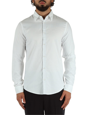BIANCO | Camicia slim fit in cotone con ricamo logo