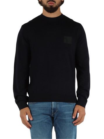 BLU SCURO | Maglia in misto lana vergine con patch logo BLU SCURO | Maglia in misto lana vergine con patch logo