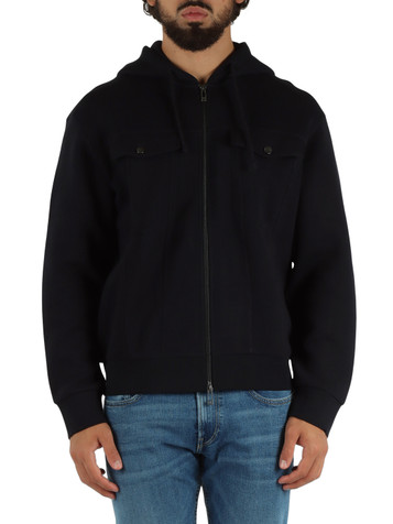 BLU SCURO | Felpa in misto cotone con zip e cappuccio BLU SCURO | Felpa in misto cotone con zip e cappuccio