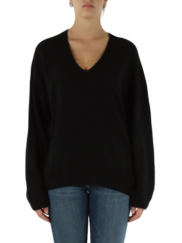 NERO | Maglia collo a V in misto lana e viscosa