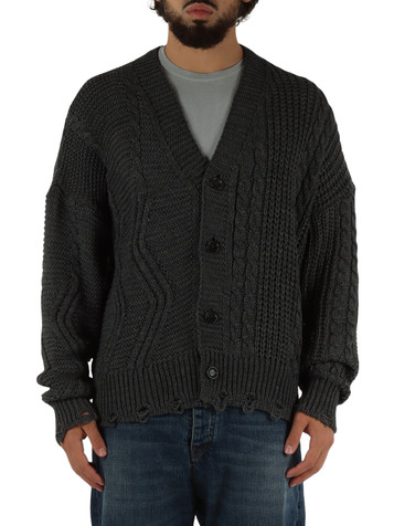 GRIGIO SCURO | Cardigan effetto vintage in misto lana