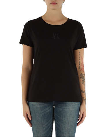 NERO | T-shirt boyfriend in cotone con logo in strass