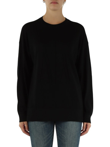 NERO | Maglia girocollo in lana vergine con logo frontale