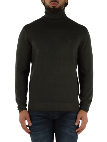 VERDE SCURO | Maglia collo alto in misto lana con ricamo logo