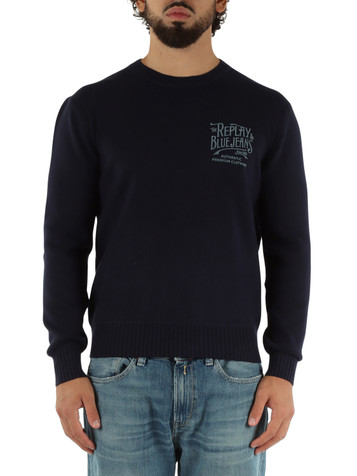 BLU | Maglia girocollo con stampa logo a rilievo