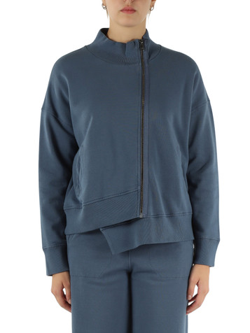 BLU CHIARO | Felpa con zip decentrata e fondo asimmetrico