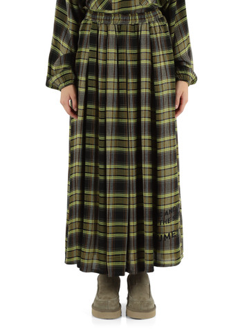 MARRONE | Gonna a quadri in lana e viscosa