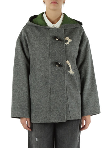 GRIGIO | Montgomery con cappuccio in misto lana