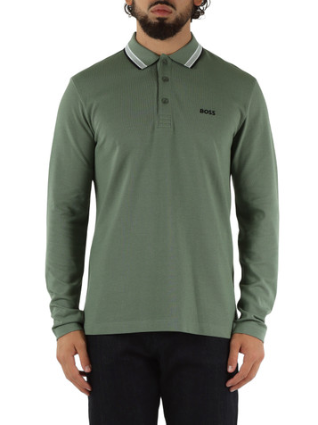 VERDE | Polo manica lunga regular fit in cotone piquet