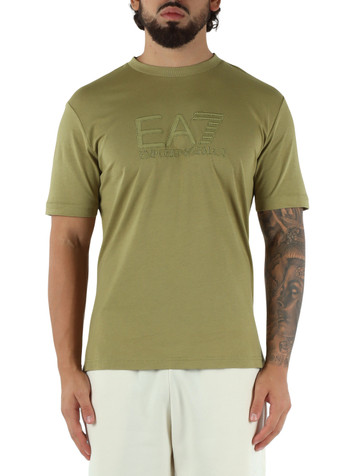 VERDE | T-shirt regular fit in cotone con ricamo logo frontale