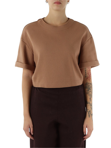 CAMMELLO | Maglia cropped in panno di misto lana vergine