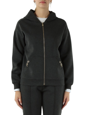 GRIGIO SCURO | JEANS: Felpa in tessuto stretch con zip e cappuccio