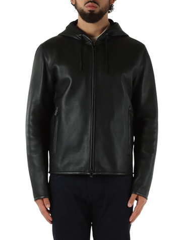 NERO | Giacca in pelle con cappuccio