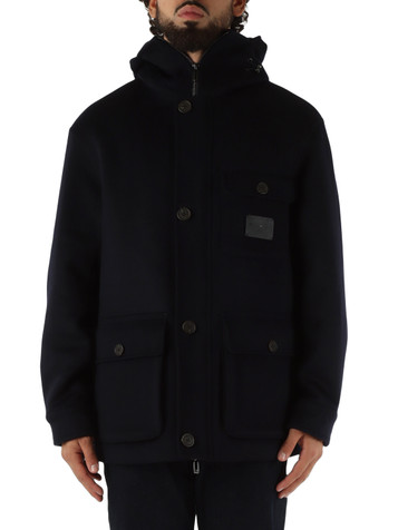 BLU SCURO | Cappotto con cappuccio in lana vergine e cashmere