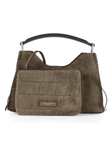 TORTORA | Borsa a mano AURORA Small in suede motivo cocco