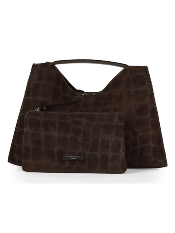 MARRONE | Borsa a mano AURORA Large in suede motivo cocco MARRONE | Borsa a mano AURORA Large in suede motivo cocco