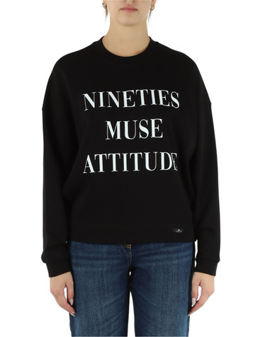 NERO | Felpa in cotone garzato con stampa frontale