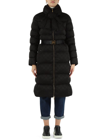 NERO | Giubbotto lungo trapuntato con cintura e motivo logo