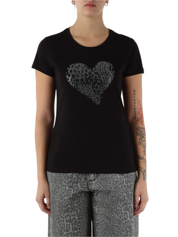 NERO | T-shirt in cotone con logo in strass