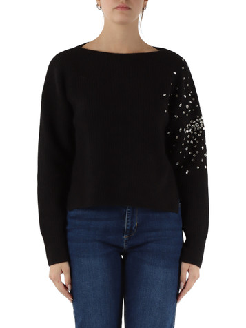 NERO | Maglia in misto lana con pietre applicate