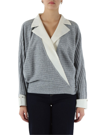 GRIGIO | Cardigan a portafoglio in lana e cashmere