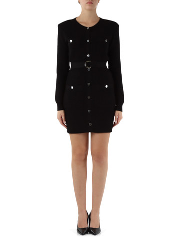 NERO | Abito a costine in misto viscosa con cintura