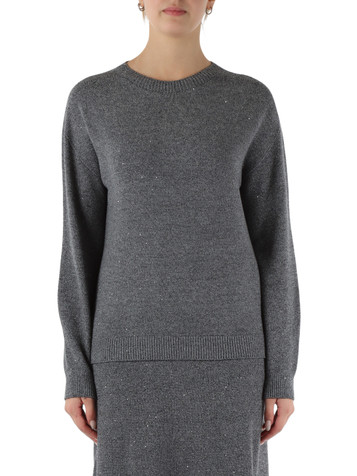 GRIGIO | Maglia girocollo in misto viscosa con micro paillettes