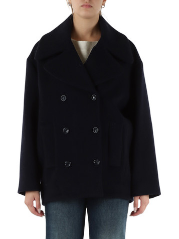 BLU SCURO | Caban in misto lana con spilla rimovibile