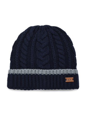 BLU SCURO | Cappello a trecce in misto lana merino