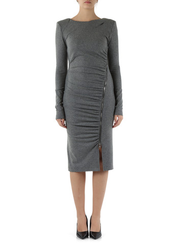 GRIGIO | Abito drappeggiato in flanella ALMUNDENA