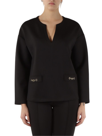 NERO | JEANS: Felpa collo a V in tessuto stretch