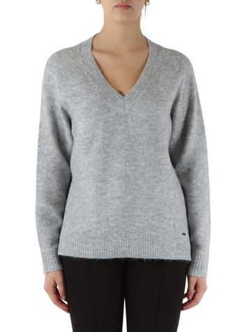 GRIGIO CHIARO | Maglia collo a V con micro paillettes
