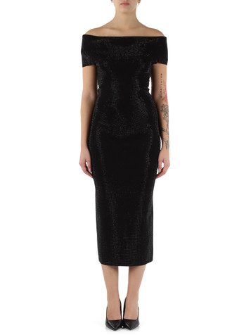 NERO | Abito midi in misto viscosa con strass