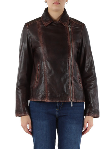 MARRONE | Giacca in pelle CYGNI con interno in misto lana